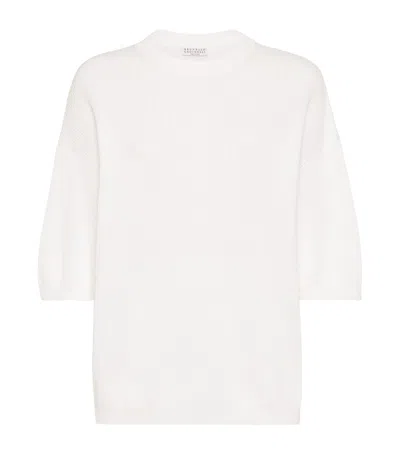 BRUNELLO CUCINELLI COTTON CROPPED-SLEEVE SWEATER