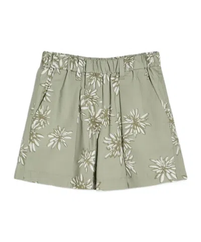 Brunello Cucinelli Kids' Cotton Daisy-print Poplin Shorts With Monili In Green