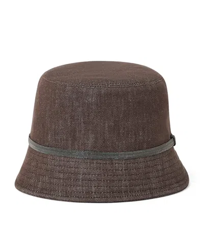 Brunello Cucinelli Cotton Denim-effect Bucket Hat In Brown