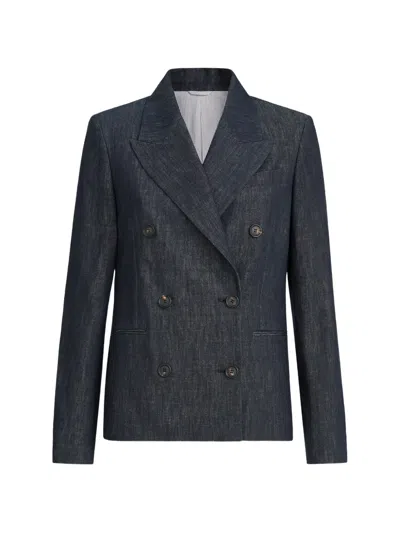 Brunello Cucinelli Cotton Denim-effect Twill Blazer With Monili In Green