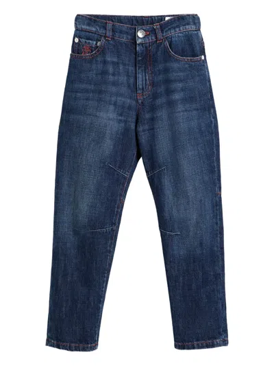Brunello Cucinelli Kids' Cotton Denim Five-pocket Trousers In Blue