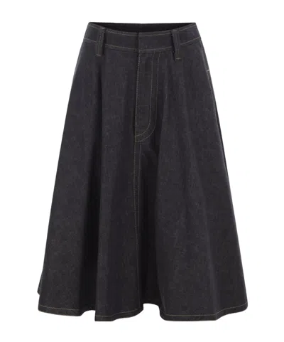 Brunello Cucinelli Cotton Denim Midi Skirt