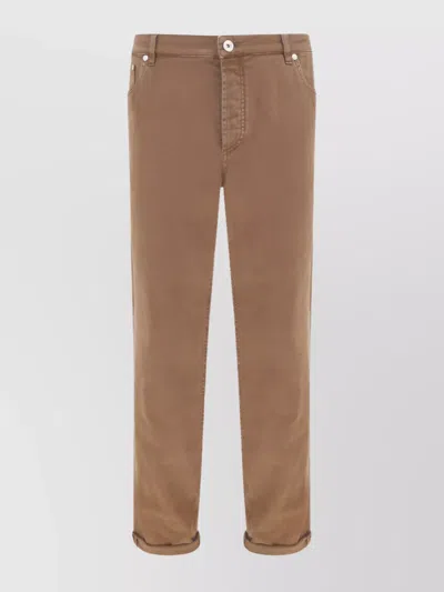 Brunello Cucinelli Cotton Denim Trousers Back Pockets In Brown