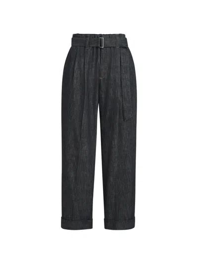 Brunello Cucinelli Cotton Denim-effect Twill Loose Sartorial Trousers With Monili In Gray