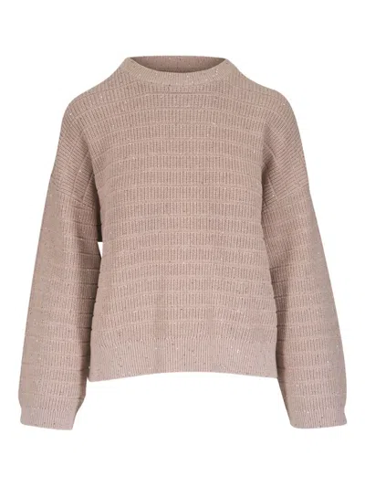 Brunello Cucinelli Diamond Cotton Crew Neck Sweater In Neutral
