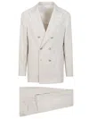 Brunello Cucinelli Ribbed Pattern Double-breasted Suit In White