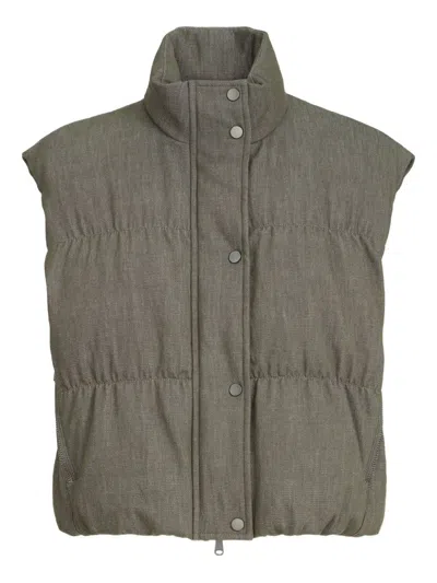 Brunello Cucinelli Cotton Down Vest In Green