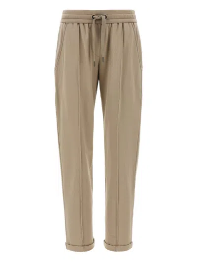 Brunello Cucinelli Cotton Drawstring Trousers In Brown