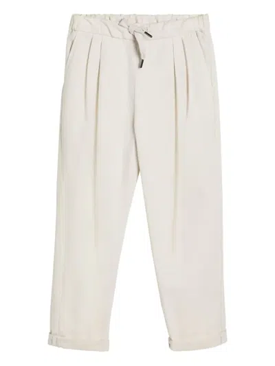 Brunello Cucinelli Kids' Cotton Drawstring Trousers In White