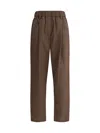 Brunello Cucinelli Brown Pants With Elastic Drawstring Waist And Monil Detail On The Side In Cotton Blend Woman In Chocolate