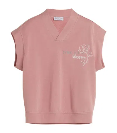 Brunello Cucinelli Kids' Embroidered Cotton Sweatshirt In Pink