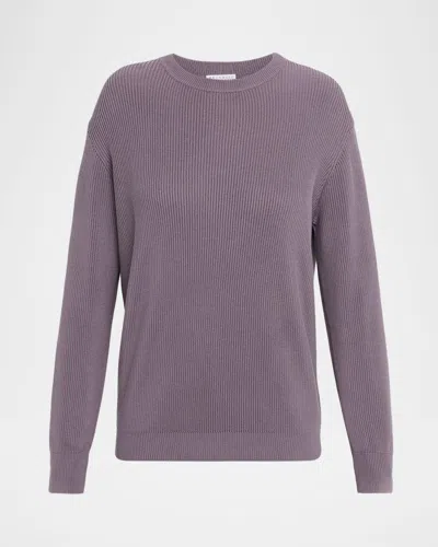 Brunello Cucinelli Cotton English Rib Crewneck Sweater In Purple