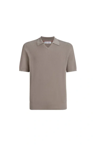 Brunello Cucinelli Cotton English Rib Knit Polo In Neutral