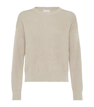 Brunello Cucinelli Women's Cotton English Rib Sweater In Sand