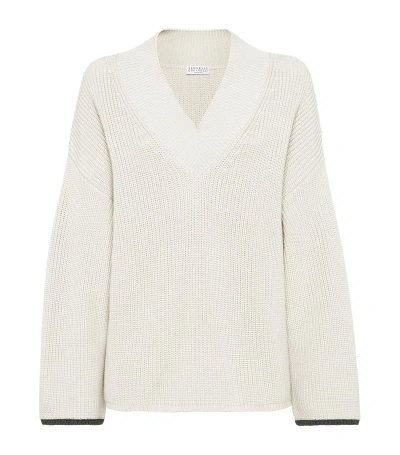 Brunello Cucinelli Cotton English Rib Sweater In White