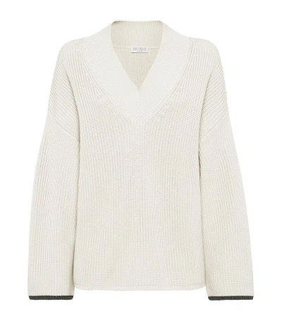 Brunello Cucinelli Cotton English Rib Sweater In Butter