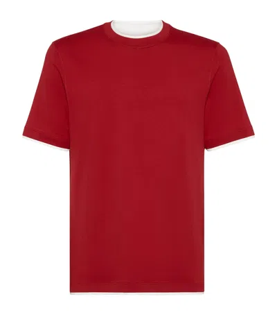 Brunello Cucinelli T-shirt With Faux-layering In Red