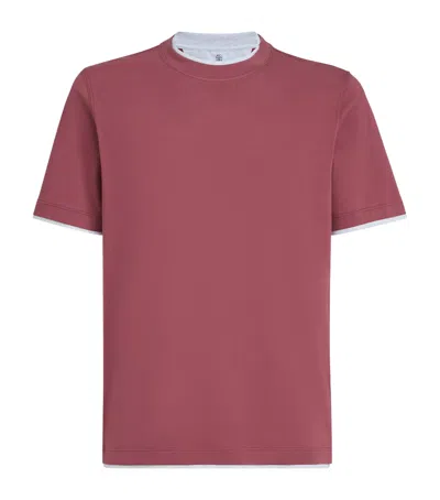 Brunello Cucinelli Cotton Faux-layered T-shirt In Burgundy