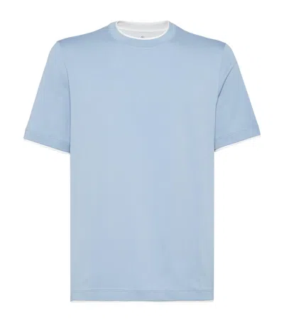 Brunello Cucinelli Cotton Faux-layered T-shirt In Blue