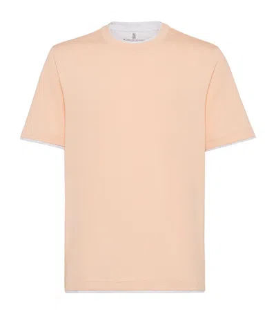 Brunello Cucinelli Cotton Faux-layered T-shirt In Orange