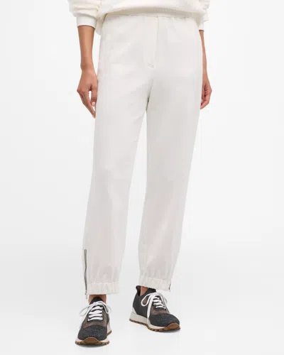 Brunello Cucinelli Cotton Felpa Joggers With Zipper Cuffs In C7220 Off White