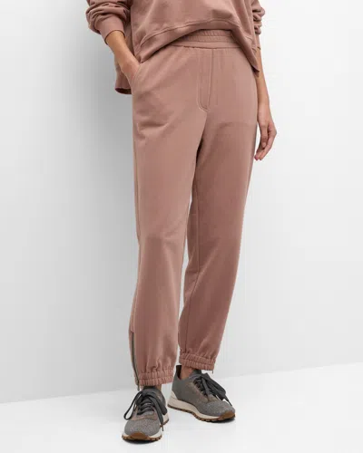 Brunello Cucinelli Cotton Felpa Joggers With Zipper Cuffs In Pink