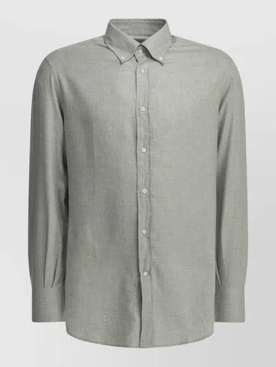Brunello Cucinelli Cotton Flannel Shirt Long Sleeves Button-down In Gray