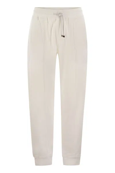 BRUNELLO CUCINELLI BRUNELLO CUCINELLI COTTON FLEECE TROUSERS WITH CRÊTE AND ELASTICATED HEM