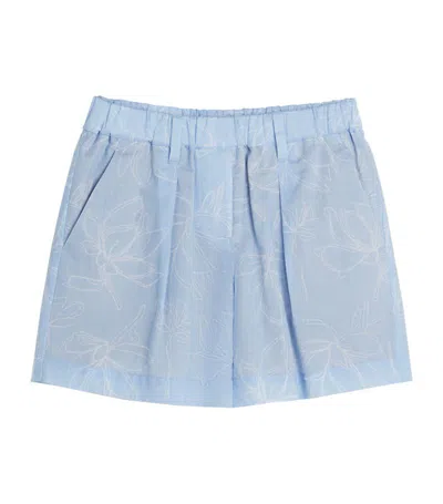 Brunello Cucinelli Kids' Cotton Floral Bermuda Shorts (4-12 Years) In Blue