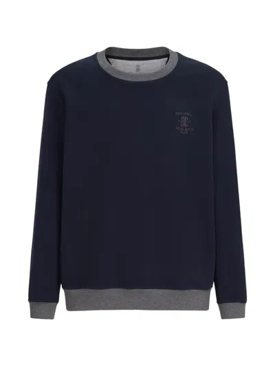 Brunello Cucinelli Cotton French Terry Sweatshirt With Embroidery In Multi