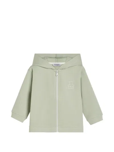 Brunello Cucinelli Cotton French-terry Baby Bernie Hooded Sweashirt With Zipper In Green