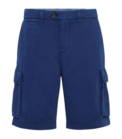 Brunello Cucinelli Cotton Gabardine Cargo Shorts In Blue