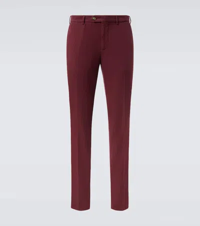 Brunello Cucinelli Cotton Gabardine Slim Pants In Burgundy