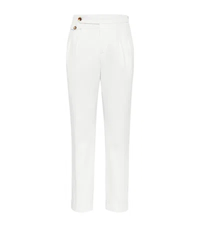 Brunello Cucinelli Cotton Gabardine Tailored Trousers In White