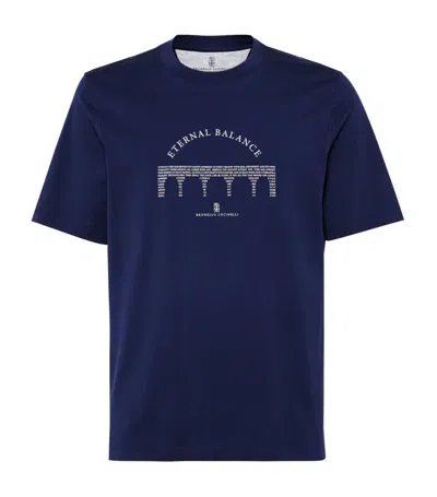 Brunello Cucinelli Cotton Graphic Print T-shirt In Blue