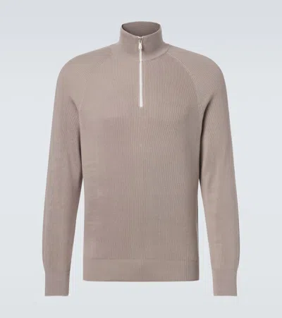 Brunello Cucinelli Cotton Half-zip Sweater In Brown