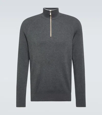 Brunello Cucinelli Cotton Half-zip Sweater In Grau