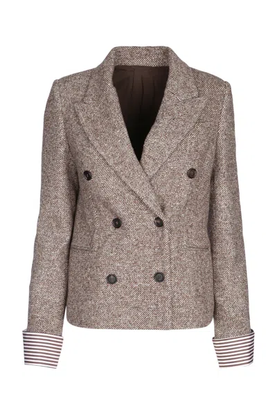 Brunello Cucinelli Cotton Herringbone Blazer In Neutral