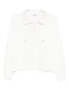 Brunello Cucinelli Cotton High Neck Sweater Drawstring Collar In White