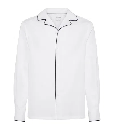Brunello Cucinelli Cotton Honeycomb Piped Shirt In White