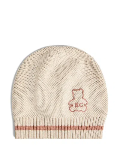 Brunello Cucinelli Cotton Honeycomb Stitch Knit Baby Bernie Beanie With Embroidery In Neutral