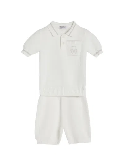 Brunello Cucinelli Cotton Honeycomb Stitch Knit Baby Bernie Bermuda Shorts In White