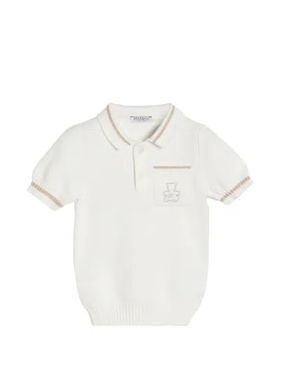 Brunello Cucinelli Cotton Honeycomb Stitch Knit Baby Bernie Polo Shirt In White