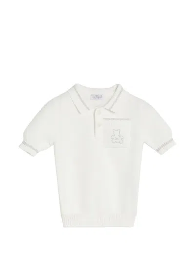 Brunello Cucinelli Cotton Honeycomb Stitch Knit Baby Bernie Polo Shirt In White