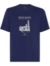 Brunello Cucinelli Cotton Hong Kong Graphic Print T-shirt In Blue