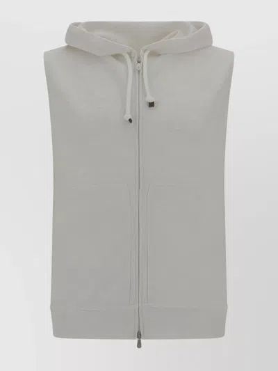 Brunello Cucinelli Cotton Hooded Sweater Pockets In Gray