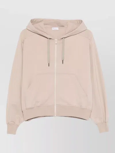 Brunello Cucinelli Cotton Hooded Sweatshirt Drawstring Hood Pocket In Neutral