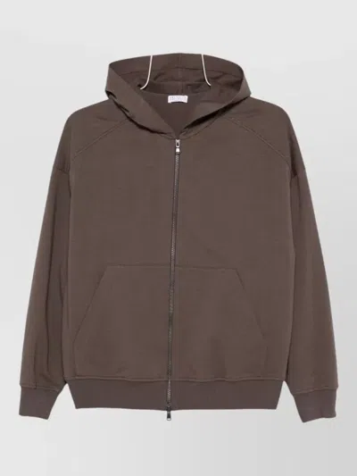 Brunello Cucinelli Cotton Hooded Sweatshirt Kangaroo Pocket In Brown
