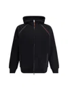 Brunello Cucinelli Men Cotton Hoodie In Denim Grigio Medio