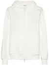 Brunello Cucinelli White Shiny Trims Zip-up Hoodie In Neutral